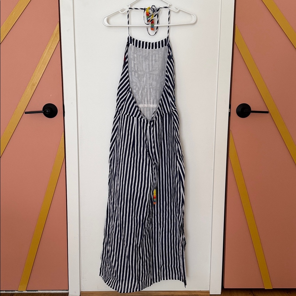 FARM Rio Navy & White Striped Halter Midi Dress with Blue Floral Embroidery - Picture 7 of 8
